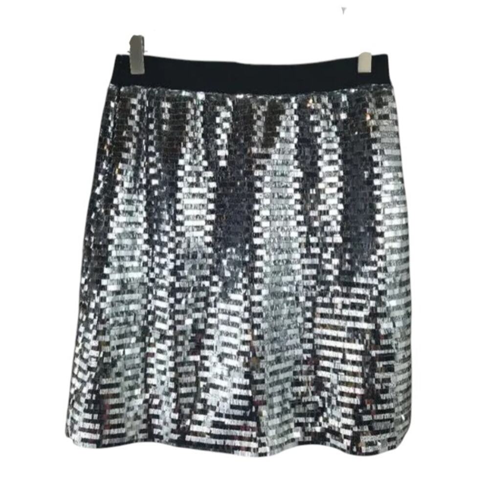 Motel Rocks Y2K Sequined Cochlea Mini Skirt Silver Size Medium